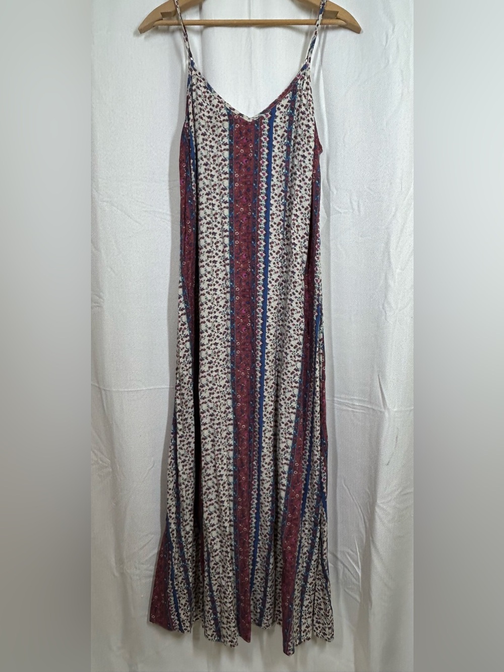 Natural Life Floral Striped Maxi Dress Spaghetti Straps Size Small Pink Blue